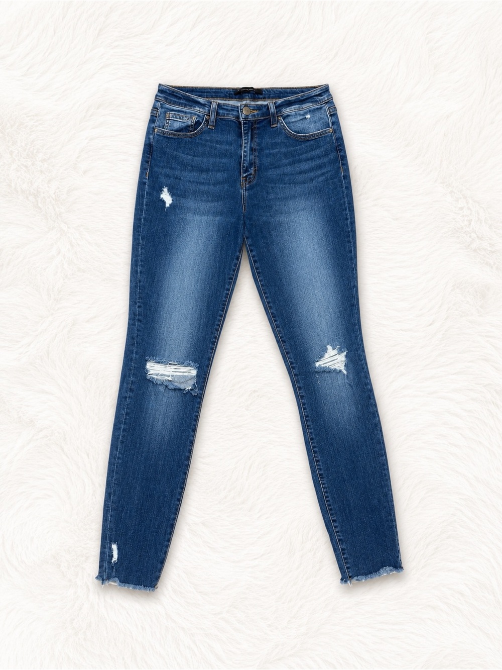 Flying Monkey High Rise Ankle Skinny Jeans Size 30 Distressed Raw Hem Stretch
